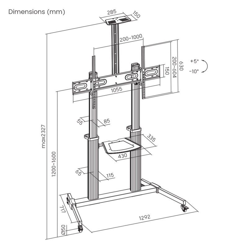 Supporto a Pavimento Trolley TV LCD/LED/Plasma 60-100''