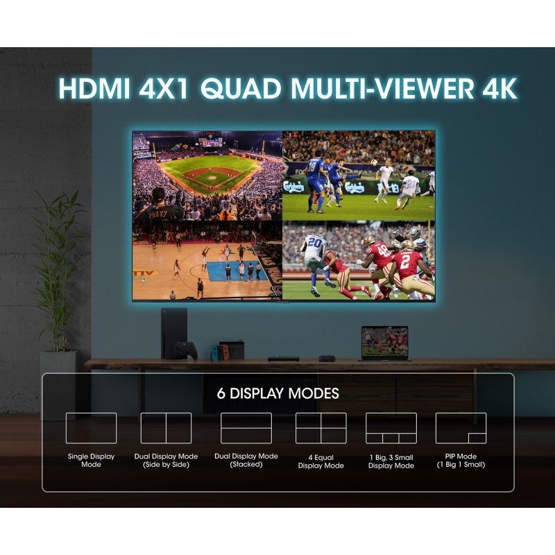 Switch Multiviewer HDMI 4K@30Hz 4x1 Nero