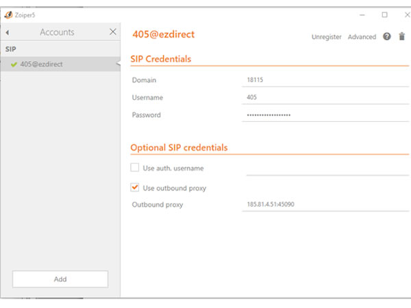 zoiper configurazione cloud