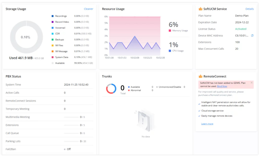 SoftwareUCM control panel web GUI