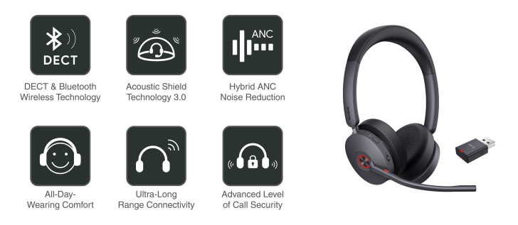 Yealink WH68 Hybrid teams cuffia cordless